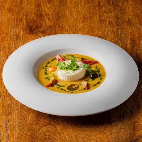 Tomato, burrata and yellow chili salmorejo